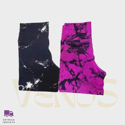 Kit 2 Shorts Fitness Tie Dye Cintura Alta Zero Transparencia Marmorizado Feminino