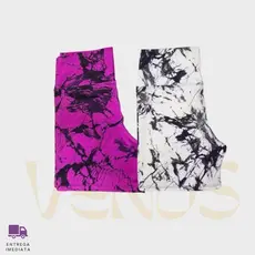 Kit 2 Shorts Marmorizado Fitness Academia Zero Transparencia Cintura Alta Meia Coxa Feminino Tie Dye