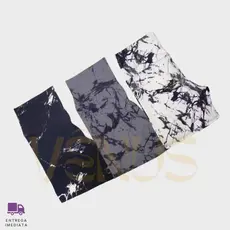Kit 3 shorts Marmorizado fitness Academia Tie Dye Cintura Alta Zero Transparencia Feminino