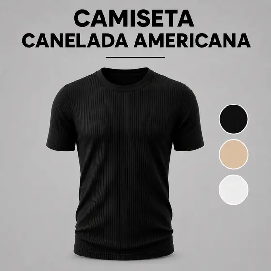 Camiseta Masculina Canelada Slim Fit Estilo Americana Ribana Justa ao Corpo Streetwear Rapper