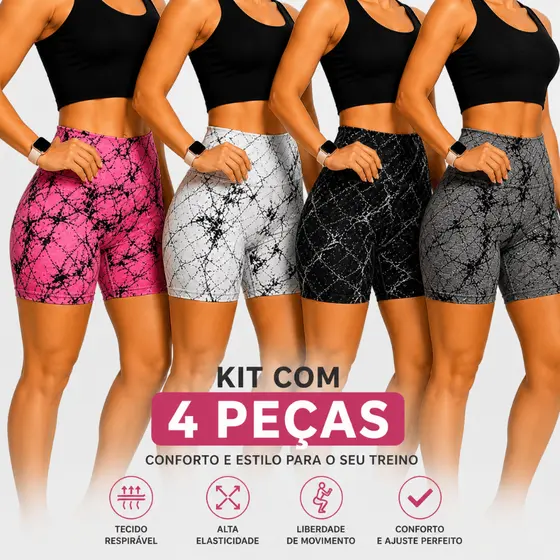 Kit 4 Shorts Feminino Tie Dye Cintura Alta Zero Transparência Confortável