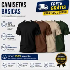 Kit 4 Camiseta Masculina 100% Algodão Básica Varias Cores Lisa Gola Redonda Camisa