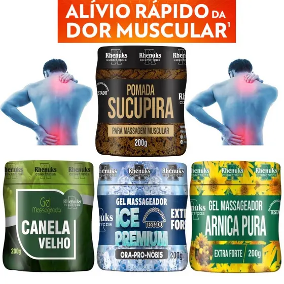 Mix com 4 Pomadas para Massagem - Alívio Rápido de Dores, Relaxamento e Cuidado Muscular