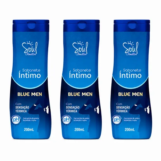 Kit 3 Sabonete Íntimo Blue Men 200ml - Higiene Masculina com Sensação Térmica