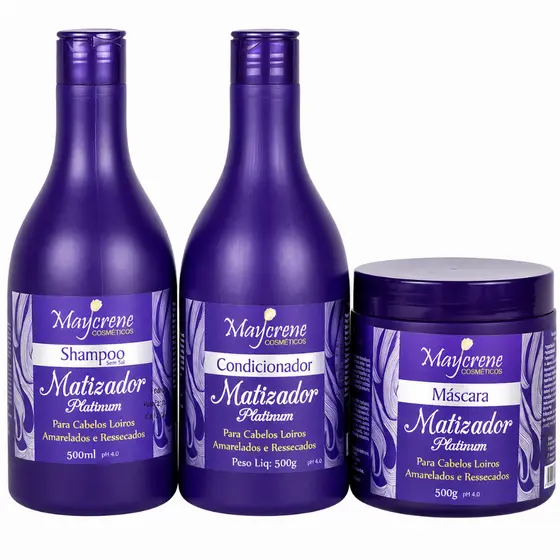Kit Matizador Loiros e Grisalho Shampoo, Condicionador, Máscara, Platinum Profissional