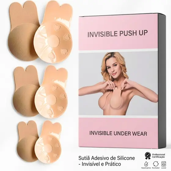 Sutiã Adesivo Levanta Peito Push Up Invisível Silicone Transparente Coelho levanta Seio