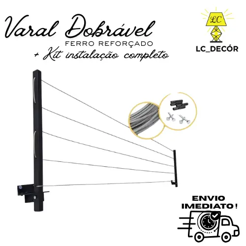 Varal De Parede Retrátil Em Aço Dobrável, Cabo De Aço Encapado ENVIO IMEDIATO