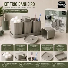 Kit 3 Acessórios Banheiro com Bandeja Dispenser Sabonete Líquido Porta Algodão e Porta Escovas Envio Imediato