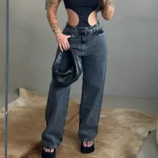 Calça Wide Leg Jeans Feminina Moderna Pronta Entrega Premium
