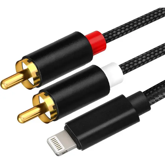 Adaptador Auxiliar De Áudio Com Cabo Lightning Para RCA De 1.2 M , Divisor Y De 2 Machos Compatível Amplificador , Carro