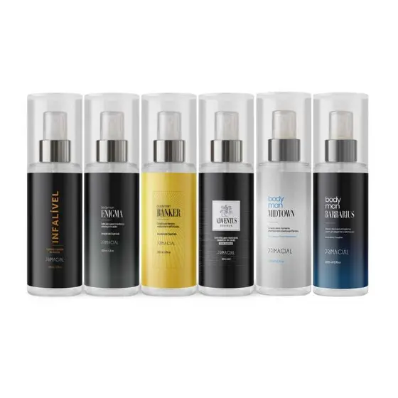 KIT BODY SPLASH MASCULINO COMPLETO INFALÍVEL, ENIGMA, BANKER, ADVENTUS, MIDTOWN E BARBARIUS 200ML BY PRIMACIAL