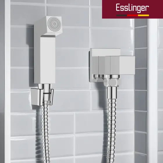 Kit Ducha Higiênica Quadrada com Registro Metal e Mangueira Flexível 1/2 Banheiro