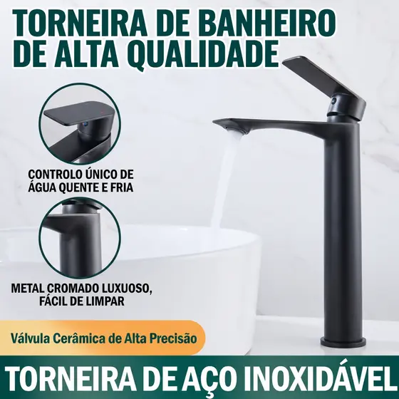 Torneira de Banheiro Inox 304 Alta Qualidade Design Moderno Misturador