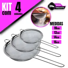 Kit Peneiras Aço Inox com 4 Tamanhos – 16cm a 10cm – Cozinha Profissional