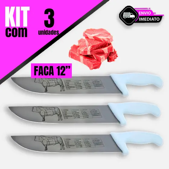 Faca Cabo Branco 12" Aço Inox Profissional Do Açougueiro e Churrasqueiro Para Açougue e Cozinha