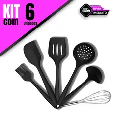 Conjunto Espátulas de Silicone + Concha + Fue + Escumadeira Para Cozinha e Restaurante