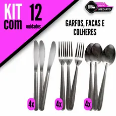 Kit 12/18/24/30 Unidades Conjunto Talheres Garfos + Facas + Colher Inox Para Casa Festas Buffet  Cozinha e Restaurantes