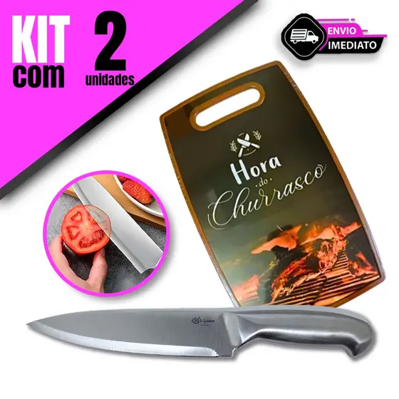 Kit 2 Peças Faca Texas 7 Polegadas + Tábua de Corte com Estampas Aleatórias Ideal para Sua Cozinha