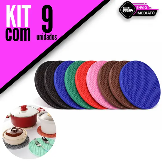 Kit 9/7/6/5 Unidades Descanso Panela Redondo Silicone Proteção Térmica Resistente Para Mesa Bancada