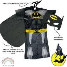 Fantasia  Infantil Batman Heroi Menino Curta Com Capa - Envio Rápido