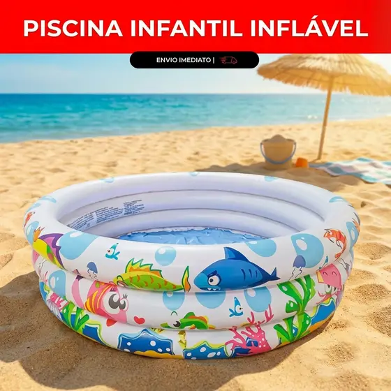 Piscina Infantil 100L Redonda Inflável Àgua e Bolinhas Fundo do Mar
