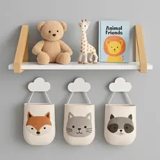 Prateleira Infantil de Madeira com Suporte Triangular – Somente a Prateleira (Decoração Não Inclusa)
