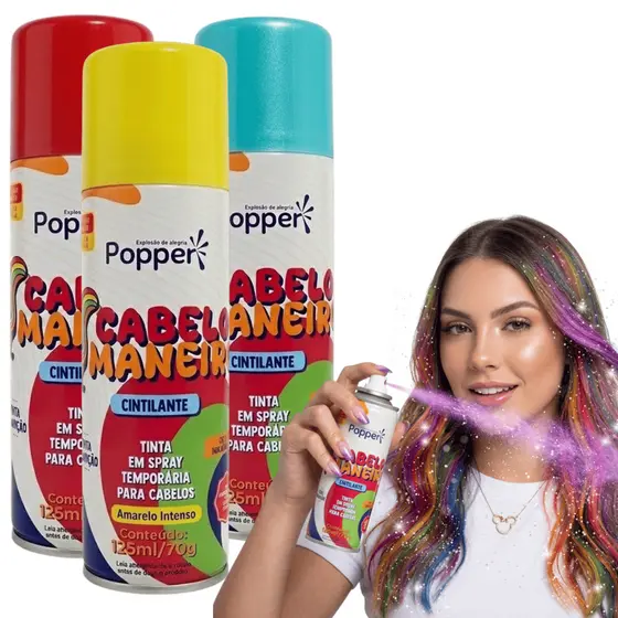 Tinta Spray Para Cabelo Maluco  Maneiro Cintilante Temporária Colorida 125ml Lavável Alegria Escola
