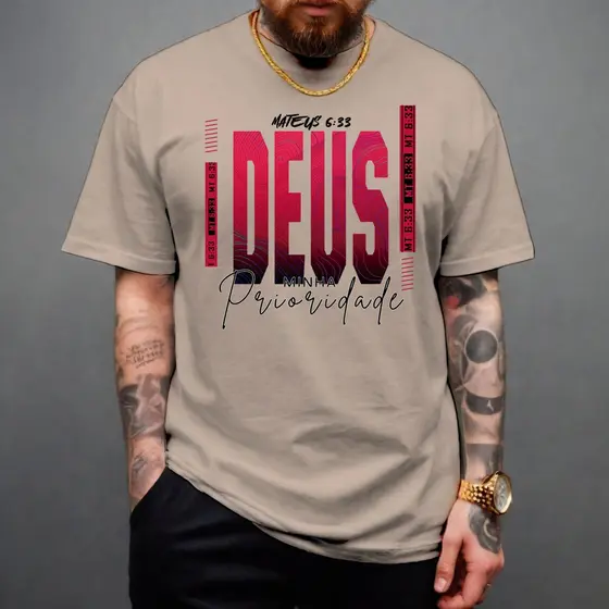 Camiseta Jesus Vive Deus Prioridade Moda Evangélica Camisa 100% Algodão Blessed