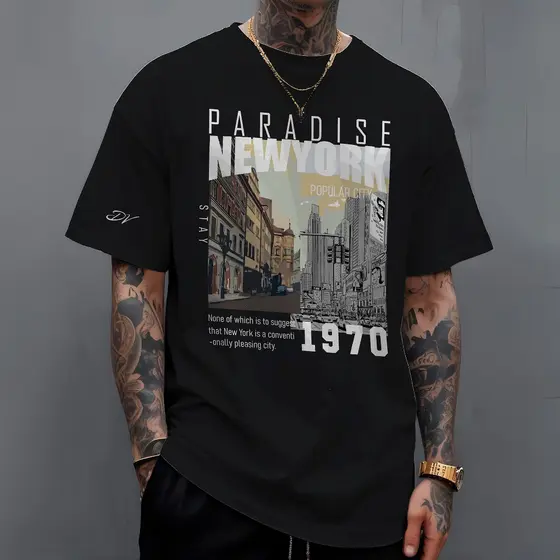 Camiseta Masculina New York Paradise Camisa T-Shirt Manfinity 100% Algodão Moda Street