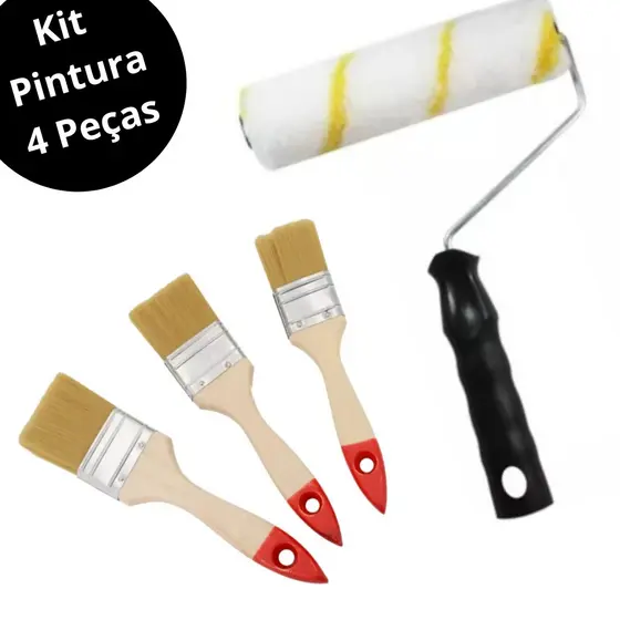 Kit Pintura Profissional com Rolo de Pintura e 3 Pincéis para Paredes