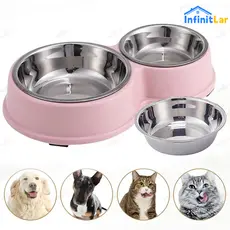 Kit Comedouro e Bebedouro Duplo Inox com Superfície Antiderrapante para Gatos e Cachorros
