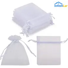 Kit 10/20/50/100 Un Saco Saquinho Organza Tule Saquinho 7x9 9x12 10x15 Branco Festa Casamento~