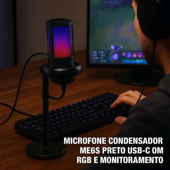 Microfone Gamer Condensador Podcast Alta Sensibilidade Rgb  - Microfones e Gravadores
