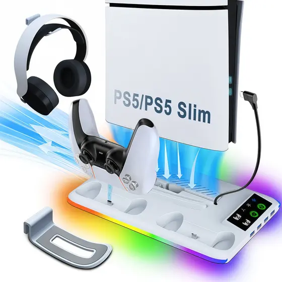 Base Cooler Para Ps5 Pro Slim Fat Suporte Dock Controles Led