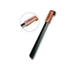 Calçadeira 42cm COURO MARROM OU PRETO para Sapato Tênis Aço Inox Preto Cabo Em Couro - MERCATOE