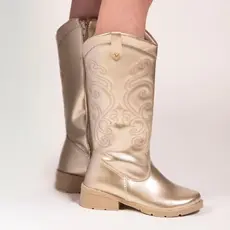 Bota Infantil Menina Texana Boiadeira Cano Alto Com Costura Country Confortável Dourado