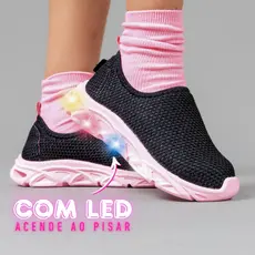 Tênis Infantil Escolar Led Menina Confortável Calce Fácil Rosa Com Luzinha Colorida
