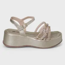 Sandália Infantil Feminina Salto Plataforma Dourada Strass Confortável Brilho Original