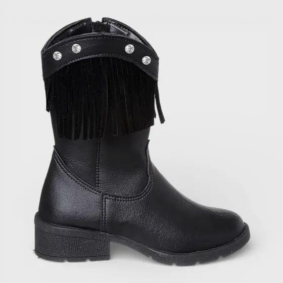 Bota Infantil Feminina Texana Zíper Boiadeira Rodeio Country Com Franja Cano Médio