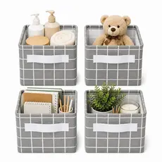 4 un. Cesto Organizador Multiuso Dobrável Em Linho Para Roupas Brinquedos e Decoração | CINZA