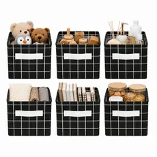 Kit 6 un. Cesto Organizador Multiuso Dobrável Em Linho Para Roupas Brinquedos e Decoração | PRETO