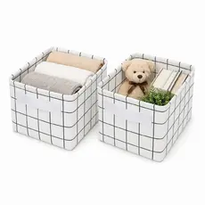 Kit 2 Cestos Organizadores Dobráveis Linho Branco Para Nicho Roupa Brinquedo Closet Multiuso
