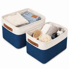 Kit 2 Caixa Organizadora Dobrável Linho 25,5L Closet Quarto Banheiro Azul
