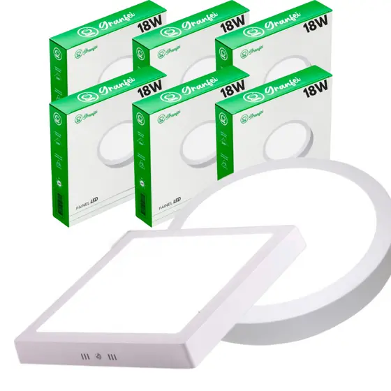kit 10 Luminária Painel Plafon Led 18w Sobrepor Quadrado Redondo Branco Frio Quente Neutro UNIFY
