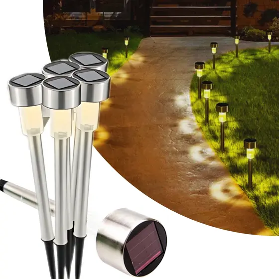 KIT 10-40 Luminaria Solar Balizador Espeto Led Chão Prata Decoração Jardim Quintal Luz Quente Frio RGB UF UNIFY