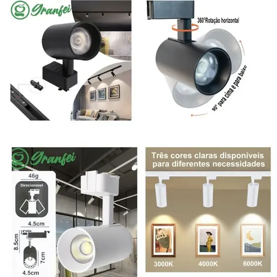 Luminária Spot LED Eletrificado 10W+Trilho Linear 1 Metro - Branco Frio Neutro Quente UNIFY
