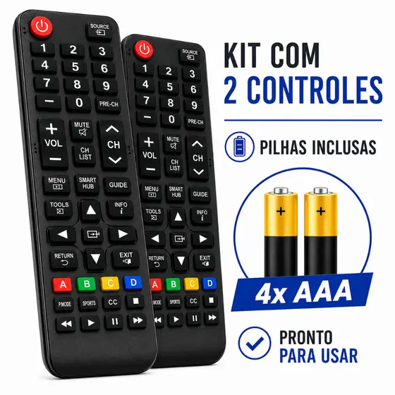 Kit Controle Remoto Compatível Samsung Smart TV LCD LED 4K + Pilhas AAA Envio Imediato