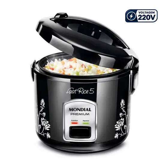 Panela de Arroz Mondial Fast Rice 5 Xícaras Premium Preto 400W 220V - NPE-08-5X
