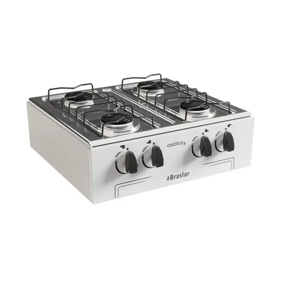 Fogão Portátil Mesa Inox 4 Bocas Branco Asiático Reforçado Braslar