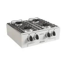 Fogão Portátil Mesa Inox 4 Bocas Branco Asiático Reforçado Braslar